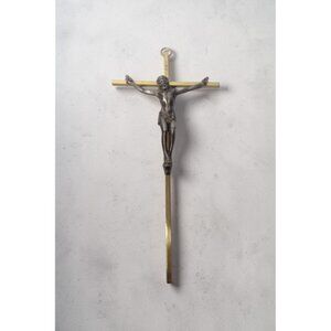 Vintage Brass & Bronze Cross Crucifix 10" Wall Decor Jesus INRI Religious